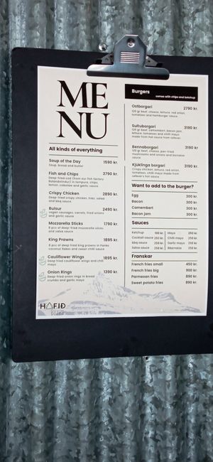 Menu on the 31St of March at Við Voginn in Djupivogur