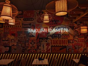 Decorated wall inside of Sapporo Ramen at Takumi Sapporo Ramen Kitchen in Barcelona