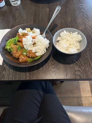Sweet and sour “pork” with rice 🐷   at Bo Tree Plant-Based Cuisine in Unionville