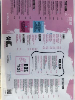 Menu  at DOS PINK in Phoenix