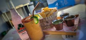 Salsa flight w/ mocktail & jarrito   at DOS PINK in Phoenix