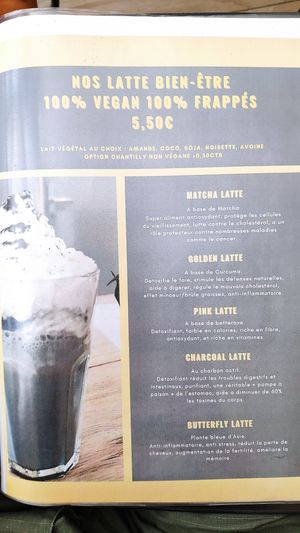 Latte menu at Le Chat'Ren'Thé - CatCoffee & Restaurant in La Rochelle