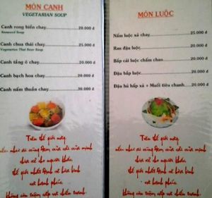 Menu at Di Lac in Thu Dau Mot
