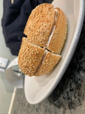Sesame bagel w/ vegan cream cheese  at Tandem Bagel Company in West Springfield