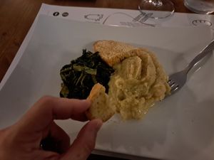 Fava beans with salted greans at Osteria Numero 13 in Perugia