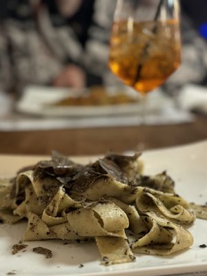 Vegan hand made pasta with truffles  at Osteria Numero 13 in Perugia