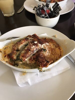 Not vegan- spinach and ricotta pancake  at The Greenhouse Cafe in Altrincham