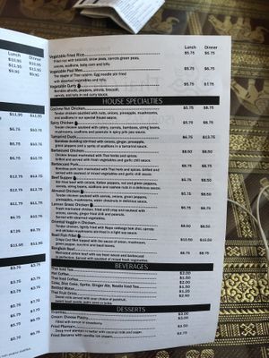 menu at Thai Orchid in Southbridge