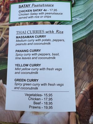 Menu (almost all of the Indian and Thai dishes are made with coconut milk and can be made vegan - but ask to be sure)   at INDIANA JOHNS CALA DOR in Mallorca