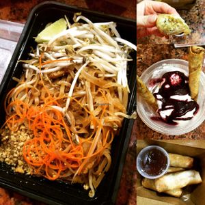 amazing pad Thai , banana crisps , best coconut ice cream and the quinoa roles soooo good  at VeStation Urban Organic Kitchen in Sherman Oaks