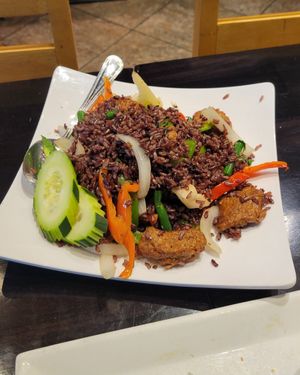 Basil fried rice with soy beef at VeStation Urban Organic Kitchen in Sherman Oaks