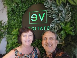 Two very happy and full people. Thanks for the delicious meal Ve Station. at VeStation Urban Organic Kitchen in Sherman Oaks