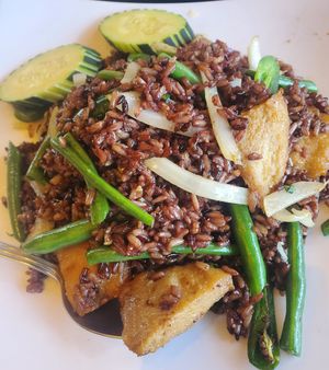 Spicy Basil Fried Rice with Soy Chicken at VeStation Urban Organic Kitchen in Sherman Oaks