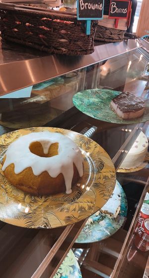 top shelf had 3 diff vegan treats   at Be Happy Café in Punta Arenas