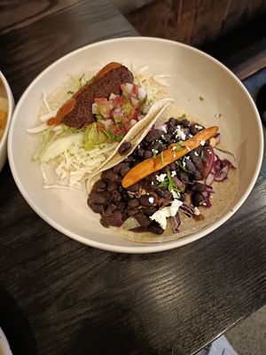 The saddest single sweet potato fry next to a lonely vegan taco at Taco Medic - Quay Street in Auckland