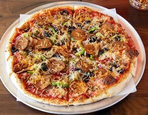 Vegan Combination pizza! at GOOD VIBES PIZZA in Torrance