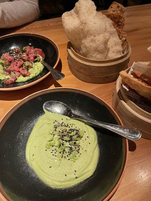 Edamame hummus for me (ignore the tuna)  at Ramen-san in Chicago