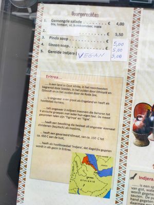 Menu at Vegan Africa in Gouda