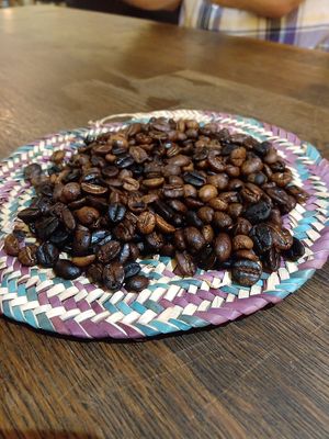 The freshly roasted coffeebeans... smells amazing  at Vegan Africa in Gouda