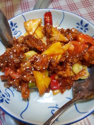 Small portion sweet sour mushroom RM 2¹ at Organic Express in Petaling Jaya