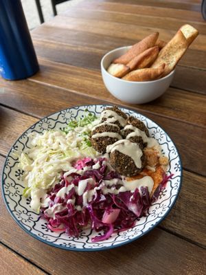 Falafel Salad Bowl & Pita Chips  at Falafels Vegetarian Kitchen in Mermaid Waters