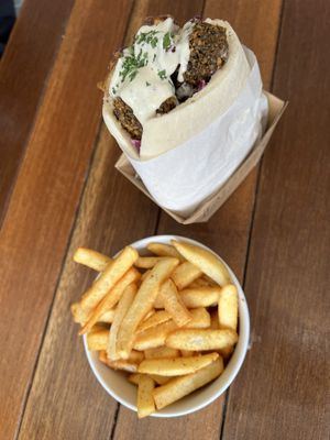 Hot Chips & Falafel Pita Pocket  at Falafels Vegetarian Kitchen in Mermaid Waters
