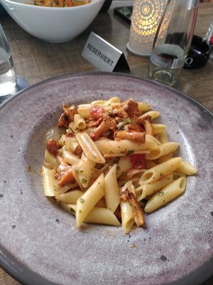 Pasta dish, created as a vegan alternative for dish with local mushrooms at Marktblick Restaurant & Cafe in Wernigerode