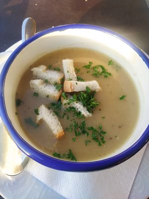 Potato soup (on the menu) at Ristorante Lamm in Ortisei