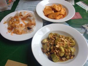 White Rose, Aubergine with garlic and peanuts and a spicy tofu dish I forget the name of! at Minh Hien in Hoi An