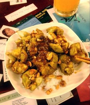 Eggplant with peanuts and steamed rice... delicious!!! at Minh Hien in Hoi An