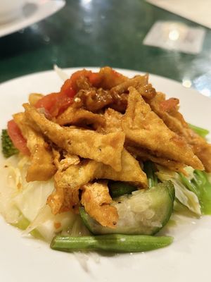 Fried tofu with steam vegetable (65k VND)  at Minh Hien in Hoi An