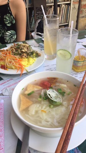 Vegetarian pho and lime juice  at Minh Hien in Hoi An