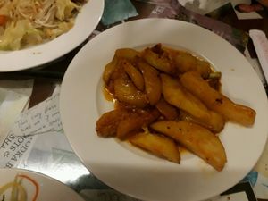Potatoes with soy bean pasta sauce at Minh Hien in Hoi An