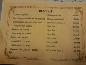 Desserts Menu at Minh Hien in Hoi An