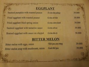Eggplant etc Menu at Minh Hien in Hoi An
