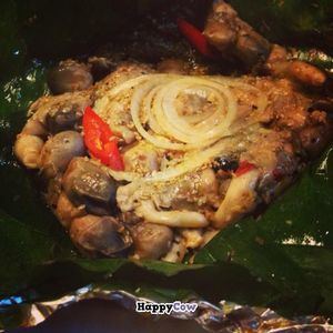 garlic & lemongrass mushrooms in banana leaf at Minh Hien in Hoi An