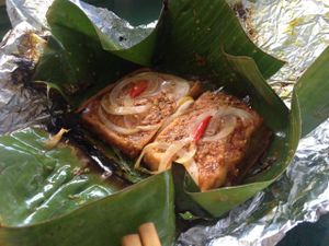tofu in banana leaf, part of set menu for 2 at Minh Hien in Hoi An