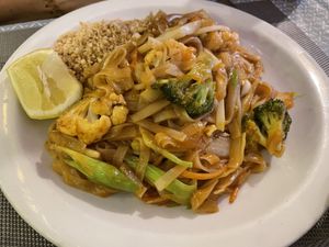Pad Thai (ask for extra chilli flakes on side)  at Thai Café in Isle Of Lewis
