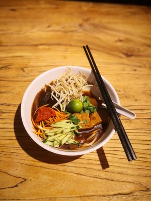 Lor mee with assorted mushrooms and vegetables on brown rice ramen at Lotus Vegetarian Kitchen 素悟 - VivoCity in Central Singapore