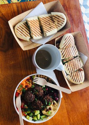 falafel, panini and coffee at Urban Butterfly in Cambridge