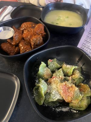 spinach tortellini, buffalo wings, potato leek soup  at Urban Vegan Roots in Queens