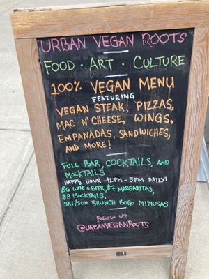 Placard outside. at Urban Vegan Roots in Queens