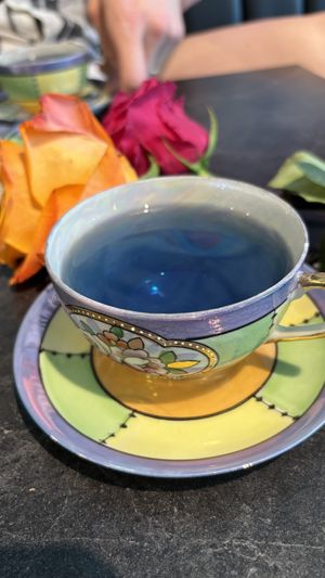 Butterfly pea tea  at Urban Vegan Roots in Queens