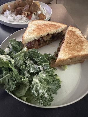 Chick’un sandwich with kale salad side  at Urban Vegan Roots in Queens