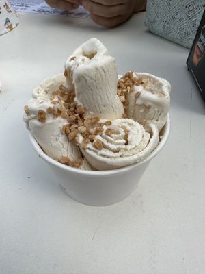 Banana, peanut and hazelnut ice cream  at La Era de Ara in Torla-ordesa