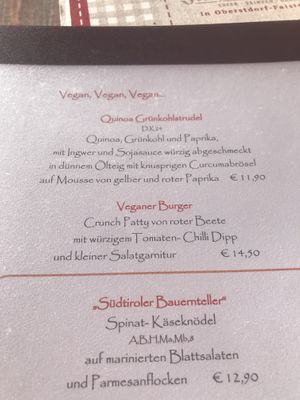 Menu  at Gasthof Fellhornstuben in Oberstdorf
