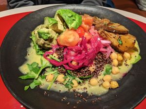 Quinoa with chickpeas, veggies and seitan at Secrets by Farga in Barcelona