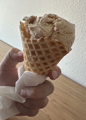 DF salted Caramel in a waffle cone   at Local Creamery in Plano