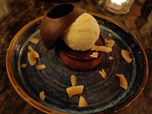 Chocolate and coconut tart at Cyprus Avenue in Belfast