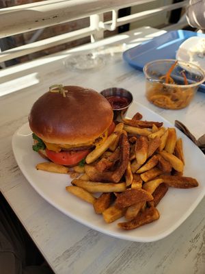 Burger with tempeh bacon   at Strong Hearts in Buffalo